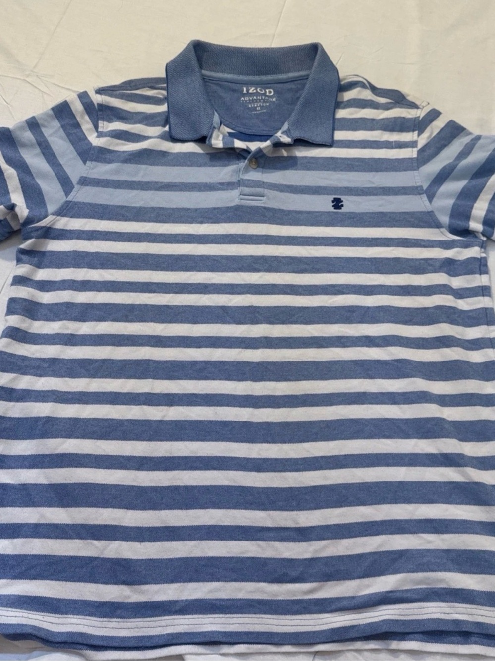 IZOD Advantage Men's Xl Polo Golf Shirt Short Sleeve Blue Striped Stretch
